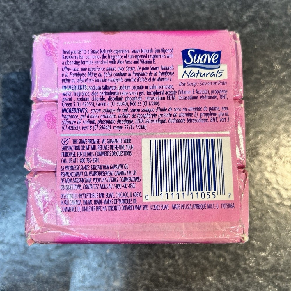 2002 Suave Naturals SUN RIPENED RASPBERRY Bar Soap 3- 4 oz Bars Discontinued - Picture 3 of 5